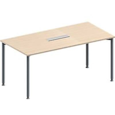 Schäfer Shop Genius Vergadertafel MODENA FLEX, in hoogte verstelbaar, rechthoekig, 4-poot ronde buis, B 1600 x D 800 mm, 6-voudige contactdoos, esdoornpatroon