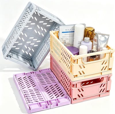 Vouwbare Opbergdozen van Plastic, Stapelbaar, 25.5 x 16.5 x 10 cm, Set van 4, Ideaal voor Keuken en Slaapkamer, Perfect voor Kleine Items en Organisatie