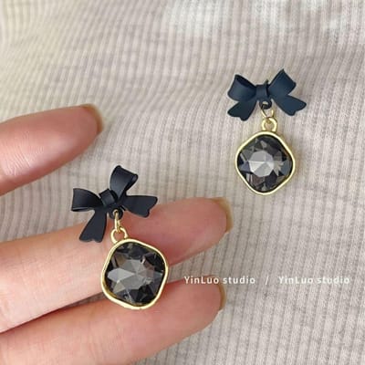 Boucles d'oreilles en verre nœud noir pour femmes niche, haut de gamme et élégantes, boucles d'oreilles, Doux Automne et Hiver doré