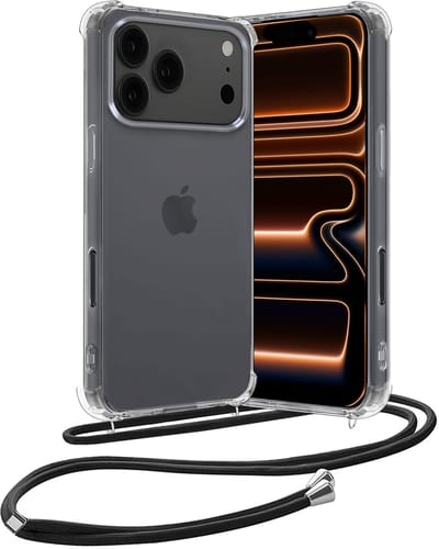 Hoes - Geschikt voor iPhone 17 Pro / 18 Pro - Met Koord - Shock Proof - Siliconen Case - Back Cover - Telefoonkoord - Telefoon Hoesje Shockproof - Telefoonketting - Transparant