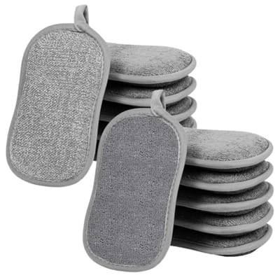 Ynkkvre - Schoonmaaksponzen 10 stuks (15x9,5 cm) - Microvezel, hoogdichte spons, krasbestendig, dubbelzijdig ontwerp. Machinewasbaar, multifunctioneel, ideaal voor afwassen en schrobben - grijs