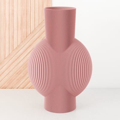 Fleuriek Vaas - Roze - H30cm - Smalle gestreepte vaas - Vaas voor vensterbank - Moderne decoratie van bio plastic - Vensterbank decoratie