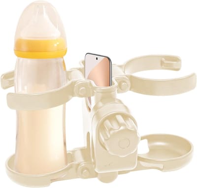 Kinderwagen Bekerhouder - Babyfleshouder Kinderwagen - Onderweg Dranken Meenemen - Met Telefoonhouder - 16 x 12 x 7 cm - Kaki