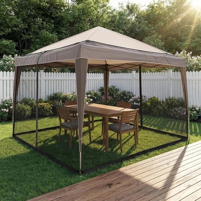 Thijox - Klamboe voor Paviljoen 3 x 3 m, Verstelbaar Muggennet met 2 Deuren en Ritssluiting, Vliegengaas Insectenwerend Net met Watervulbare Standaard