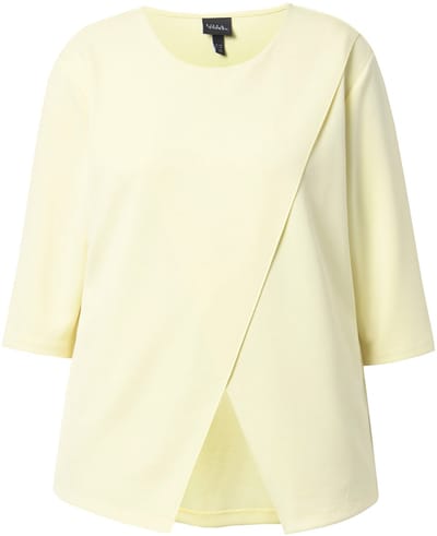 Ulla Popken - Dames - Sweatshirt asymmetrisch ronde hals 3/4-mouwen modalmix - Zacht geel - Maat 46+
