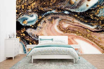 Behang - Fotobehang Marmerlook - Goud - Zwart - Glitter - Chic - Breedte 400 cm x hoogte 240 cm