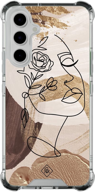 Casimoda® hoesje - Geschikt voor Samsung Galaxy A54 - Abstract Gezicht Bruin - Shockproof case - Extra sterk - TPU/polycarbonaat - Bruin/beige, Transparant