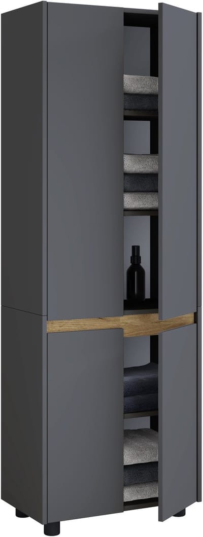 VCM Holz-Badezimmerschrank - Hochschrank mit zwei Drehtüren und Schublade, Maße ca. H. 165 x B. 40 x T. 33 cm, robustes Badmöbel für mehr Stauraum, Cosila