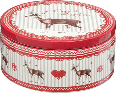 Clayre & Eef Decoratie Hanger 6CE0734 Ø 16*7 cm Rood Keramiek Rond Hert/hart Kersthanger Kerstboomversiering