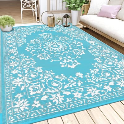 Outdoor tapijt 240 x 300 cm weerbestendig kunststof groot RV Camping buitentapijt Draaibare picknickdeken Balkon tuintapijt terrastapijt voor strand, wintertuin, woonkamer, RV Camping