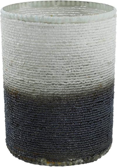 PTMD Windlicht Yokie - 12x12x17 cm - Glas - Zwart/Wit