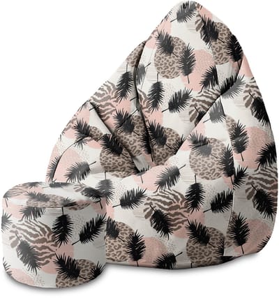 DreamRoots Velvet Zitzak voor Volwassenen – Luxe Beanbag met Voetsteun en Afneembare Hoes – Inclusief Vulling – 80x80x120 cm - Animal and Tropical Geometric