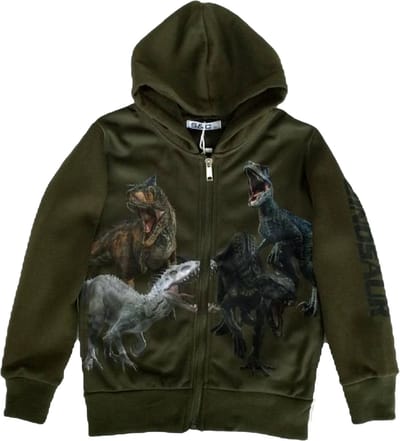 Kinder vest met Dino Dinosaurus full color print | Capuchon | Kleur legergroen | Maat 92 | Sweatvest | T-rex | Supermooi!