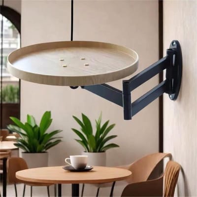 Wandtafel Rond - Klaptafel Zwevend Bureau - Ruimte Besparen - Opvouwbaar 180 graden - 35 inch dik - Houtkleur