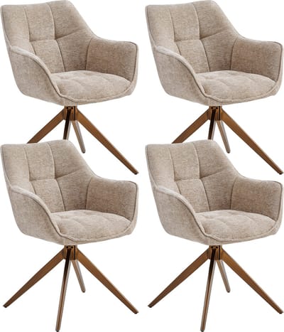 Colenis® - Boston Eetkamerstoelen - Set van 4 - Taupe - Chenille Stof - 180° Draaistoelen - Geborsteld Goud Poten - Gestoffeerde zitting