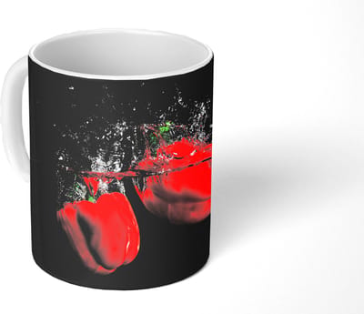 Mok - Koffiemok - Paprika - Groente - Stilleven - Water - Rood - Mokken - 350 ML - Beker - Koffiemokken - Theemok