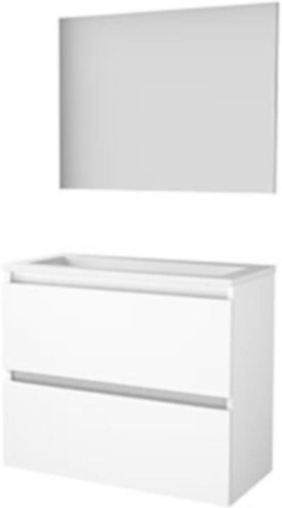 Basic-Line Basic 39 Badkamermeubelset - Ondiep - 80 x 39 cm - Greeploos - 2 Lades - Keramische Wastafel - 1 Kraangat - Spiegel - Ice White
