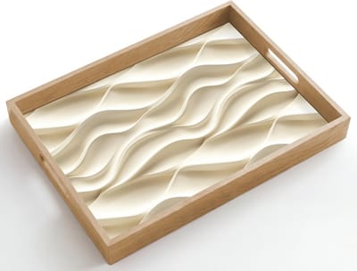 Dienblad hout 50x35 cm - Schootdienblad - Lijnen - Golvend - Crème - Borrelplank rechthoek - Plateau dienbladen