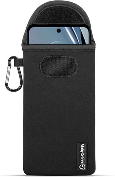 MobyDefend Hoesje - Geschikt voor Motorola Moto G62 - Neopreen Pouch Met Karabijnhaak - Insteek - Riemlus - Zwart