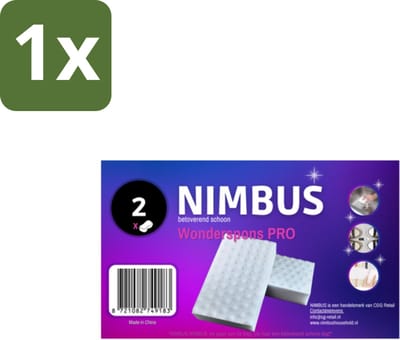 1 x NIMBUS Wonderspons Pro Wit 2 stuks per verpakking - Schoonmaken - Reinigen - Vuil Verwijderen - Vlekken Verwijderen - Water Reinigen