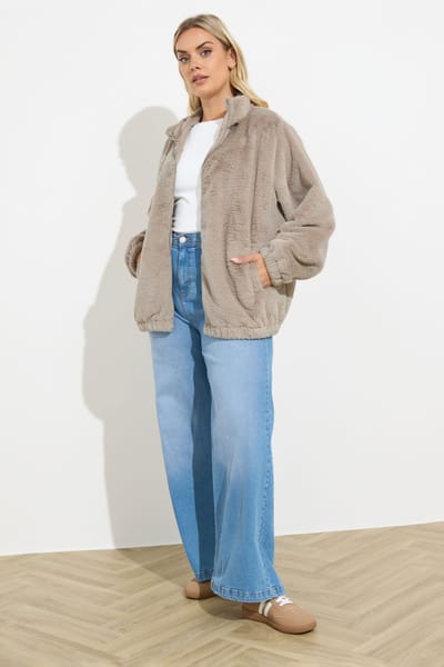 Yours Natural Bruine Faux Fur Fleece Jas Size 46