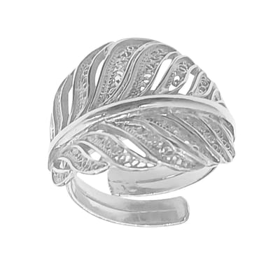 Cavill - Damesring 925 Sterling Zilver - Verstelbaar 16-21 - Elegant Bladmotief Filigraan - Licht Comfortabel - 23x23 mm