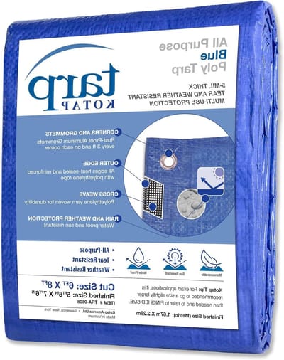 Poly Tarp - Zeil Bodembedekker - Bescherming Buiten - Roestbestendige Tules - 6 x 8 voet - Blauw