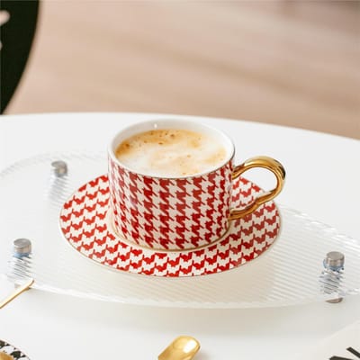 Hanevoet Keramische Afternoon Tea Kop Goudbeschilderde Koffiekop met Lepel Kantoor Waterkop Mannen en Vrouwen Bloementhee Kop 180ml white