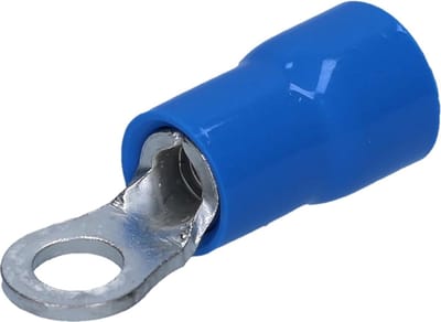 Verpakking met 10 stuks Kalitec RKSBM3 ringkabelschoenen 1,5-2,5 mm² I gedeeltelijk geïsoleerd M3 blauw I koper I PVC kraag I voor het verbinden van kabels of strengen I kabelschoen I kabelconnector I beschermt elektrische verbindingen