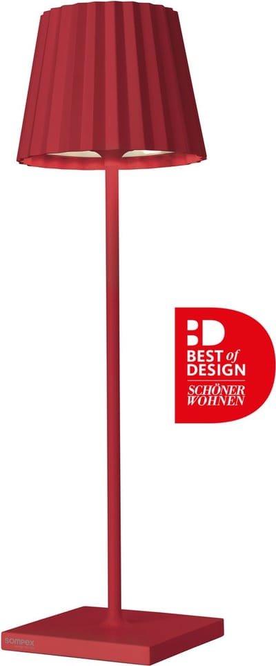 Sompex Troll Tafellamp  | Led | Rood - indoor / outdoor / voor binnen en buiten met oplaadstation USB voor draadloos opladen  - 2700-3000k - kleur in warm of koel wit instelbaar - Design accu(tafel)lamp