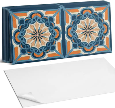 Coloray Plaktegels - Mandalapatroon met een bloemenmotief Zelfklevende Wandtegels - 40 cm x 20 cm - Blauw Plaktegels - 10 stuks - Rechthoek PVC Tegels - Plaktegels Badkamer - Vloertegels Zelfklevend - Vinyltegels Vloer Zelfklevend - Portugese Tegels