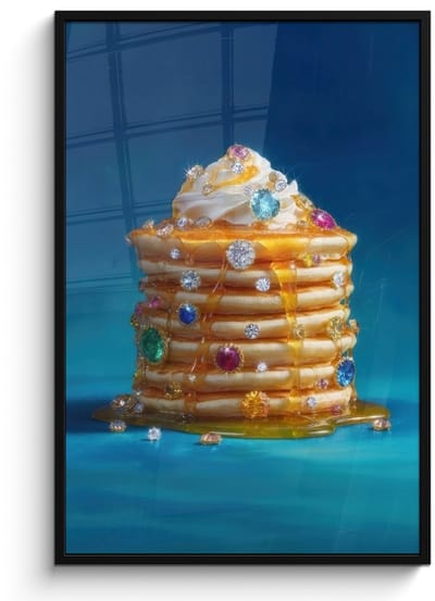 Poster in lijst - Fotolijst 80x120 cm - Posters - Pannenkoeken - Steentjes - Glitter - Slagroom - Posterlijst zwart - Decoratie - Wanddecoratie woonkamer - Muurdecoratie slaapkamer