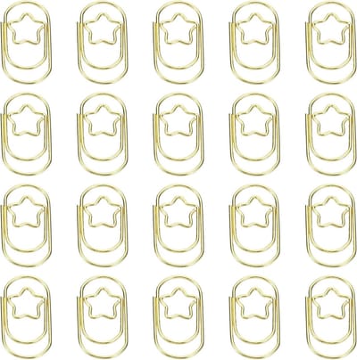20 Stuks Stervormige Paperclips, Schattige Bladwijzers voor Kantoor, Kunst en Thuisgebruik, Goudkleurig, 2.3 cm