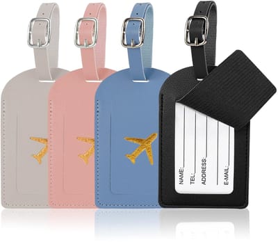 Dailygoody - Kofferlabels Leer - Bagagelabels met Adreslabel - Stevige Riemen - PU-Kofferhanger - Perfect voor Reizen - 4 Stuks