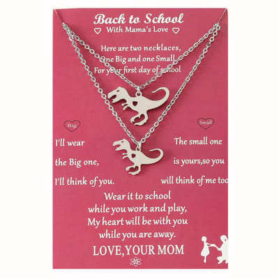 Back to School Ketting voor 2 met Dinosaurus - Zilverkleurig - Terug naar School Cadeau - Voor Mama & Kind - Pax Amare