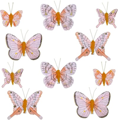 Store_8 - Decoratieve vlinders - Kleurrijke decoratie - 10 stuks - Roze-oranje - Creatieve versiering - Geschikt voor bruiloft en feestdagen