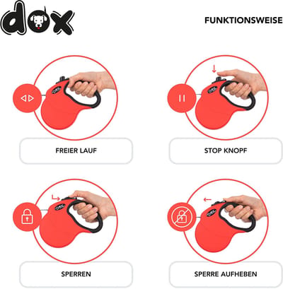 DDOXX DDOXX Uitschuifbare Hondenriem - Stabiele Reflecterende Nylon Strips Hondenriem Bijtbestendig - Rollijn Breek- en Vergrendelsysteem - S (Rood)