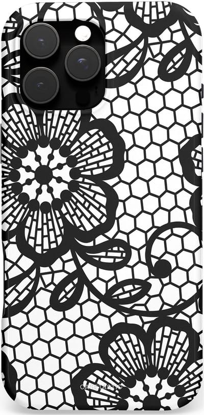 Casetastic Hoesje Geschikt voor Apple iPhone 16 Pro Max Magsafe - Stijlvolle Beschermende Duo-layer Case - Zwart Bloemenpatroon