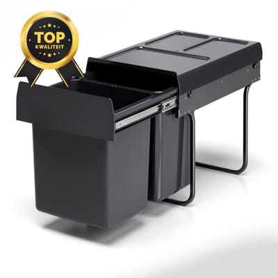 Eleganca Inbouw Prullenbak - 2 x 20 = 40 Liter - Afvalemmer - Afvalbak Afvalscheiding – 2 Losse Emmers - Uittrekbaar - Antraciet
