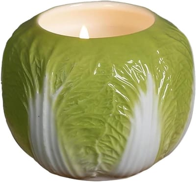 Porseleinen Kandelaar - Kaarshouder Tafeldecoratie - Sfeervol Diner - Met Metalen Basis - 6.4x8cm - Groen Wit