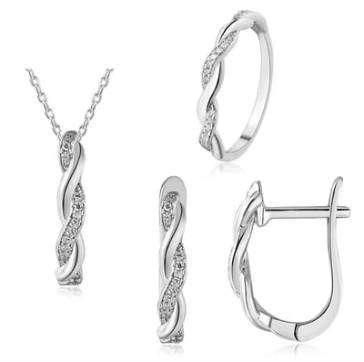 925 Sterling Zilveren Dames Sieradenset – Infinity Ketting, Ring en Oorbellen met Zirkonia – Luxe Cadeau (16mm)