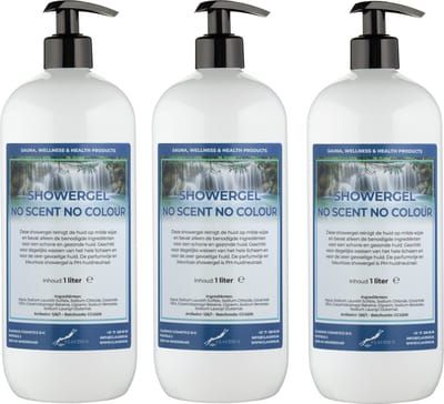 Douchegel No Scent, No Colour 1 liter - set van 3 stuks - met gratis pomp - Showergel