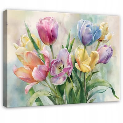 WALLARENA - Schilderij op canvas - 100x70 cm - abstracte tulpen - wanddecoratie woonkamer en slaapkamer