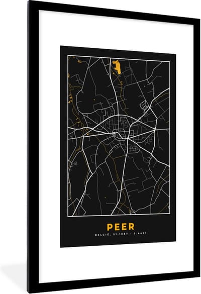 Fotolijst incl. Poster - Stadskaart - Plattegrond - Peer - Goud - Kaart - 80x120 cm - Posterlijst