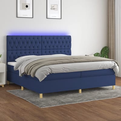 vidaXL - Boxspring - met - matras - en - LED - stof - blauw - 200x200 - cm