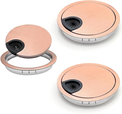 Kabeldoorvoer rond Ø 80 mm, 2 stuks kabelgatafdekking in koperkleur, ideaal voor bureau en werkbank, zinklegering en duurzame afwerking