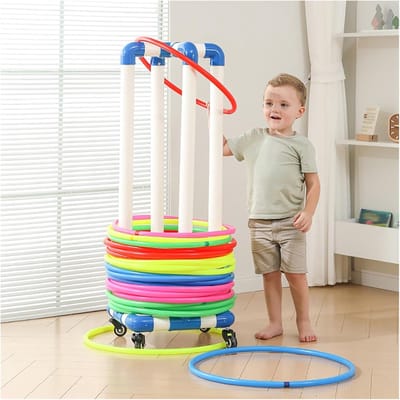 Hoepel Opberger - Fitness Ring Trolley - Sportuitrusting Opbergen - Verrijdbaar Ontwerp - 50cm Diameter - Wit Blauw