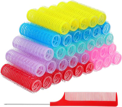 36pcs Curlers voor Kort Haar - Zelfklevende Haarkrullers - Kleine Krullen Set - Haarsalon Krullers - Nacht Haarkrullers - Styling Tools met 1 Pack Rat Tail Kam voor Vrouwen