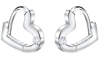 Joy|S - Zilveren hartje oorbellen - oorringen - 11 mm / 1.3 mm - klap scharnier sluiting - zirkonia - sterling zilver 925 - t95
