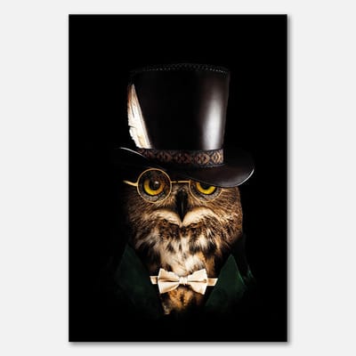 Poster op Papier - 40 x 60 cm - Uil met hoge hoed en bril - PosterJunkie